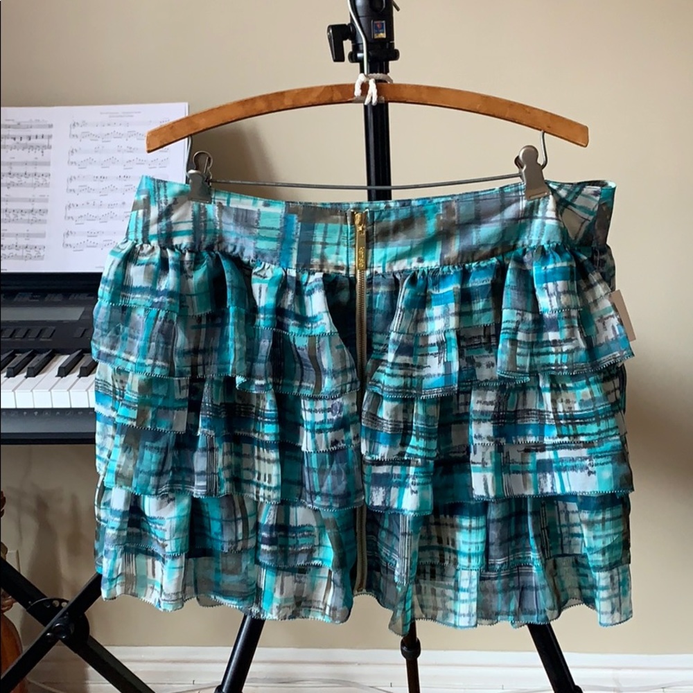 Kensie Pretty Turquoise Ruffle Mini Skirt